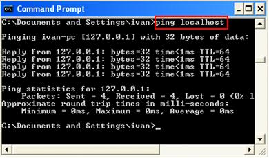 ping localhost or 127.0.0.1 loopback IP