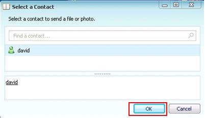 Windows Live Messenger - Select Contact to Send File or Photo