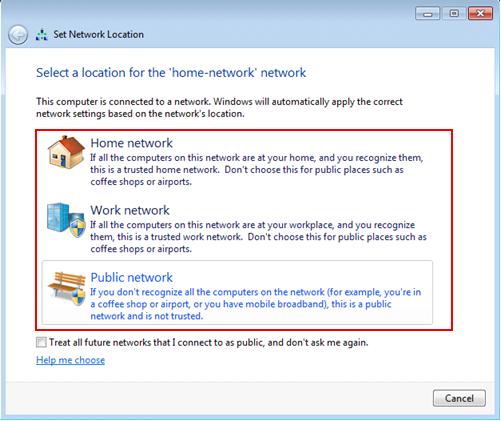 set network location type in Windows 7