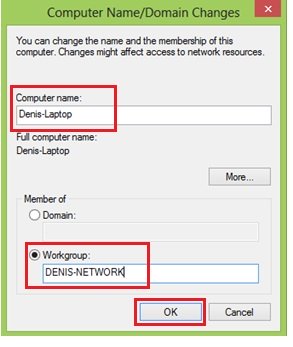 set Windows 8 computer name and workgroup