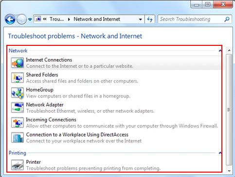 troubleshoot problems - network and Internet