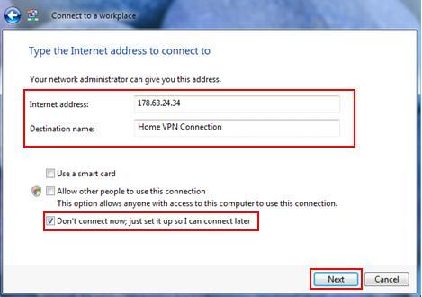 Type the Internet Address to Connect to