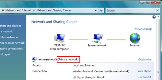 Windows Vista - Set network location type as Private Network
