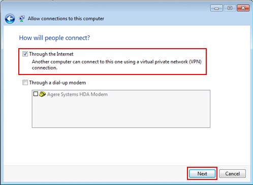 VPN connection via Internet