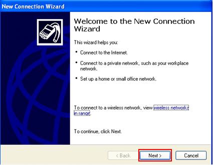welcome to the new connection wizard in Windows XP