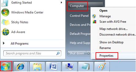 Windows 7 computer properties