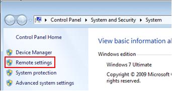 Win7 remote desktop settings