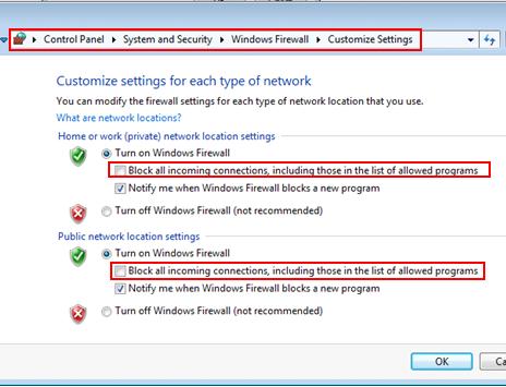 windows firewall customized settings