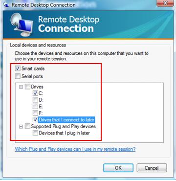 Windows Vista SP1 remote desktop file sharing