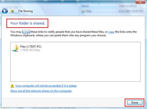 Your folder is shared - successful simple file sharing in Windows Vista